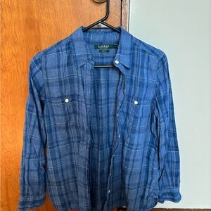 Lauren Ralph Lauren Blue Plaid Button-Up Linen Shirt